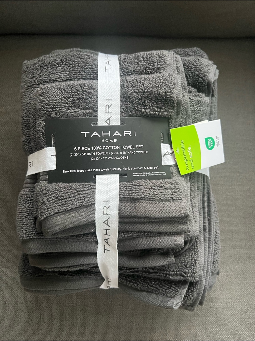 Tahari Bath Hand Towel Set 6 pc Grey